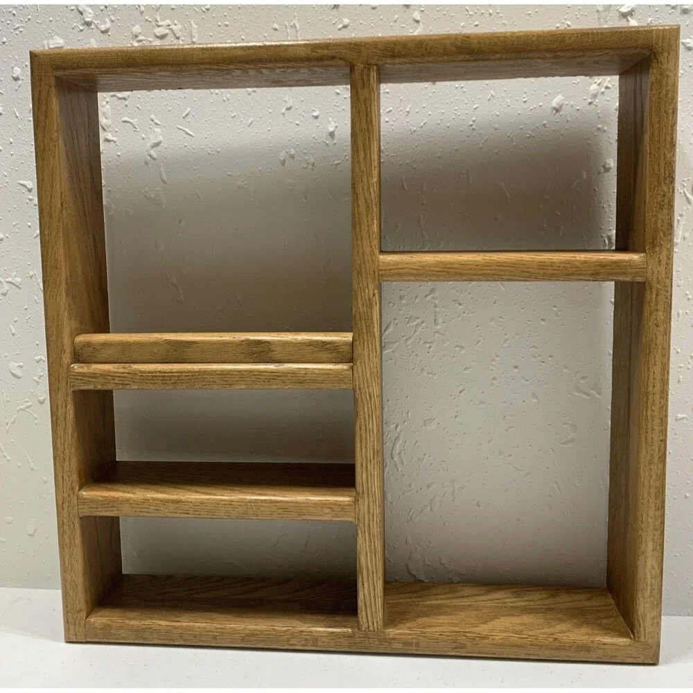 Country Wall Curio Knick Knack Display Shelf Wooden Cubbies Golden Oak 18x18x3